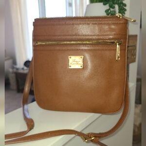 Raloh Lauren Classic Rich Tan Crossbody with Gold Plate Detail